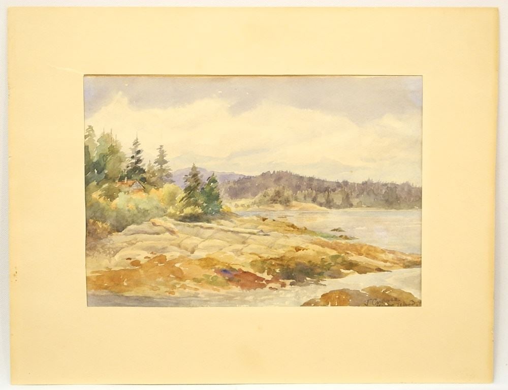 Watercolour signed J (Josephine) Crease, 6 1/4 x 9 1/4", "Mayne Island"-C.1909. (1 of 4)