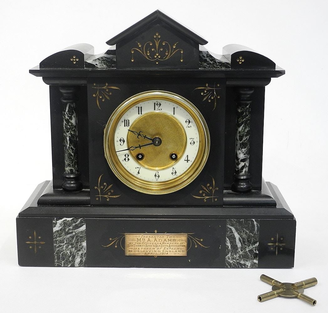 Eastlake Slate Mantle Clock, 11 7/8"H.: Eastlake Slate Mantle Clock, 11 7/8"H.