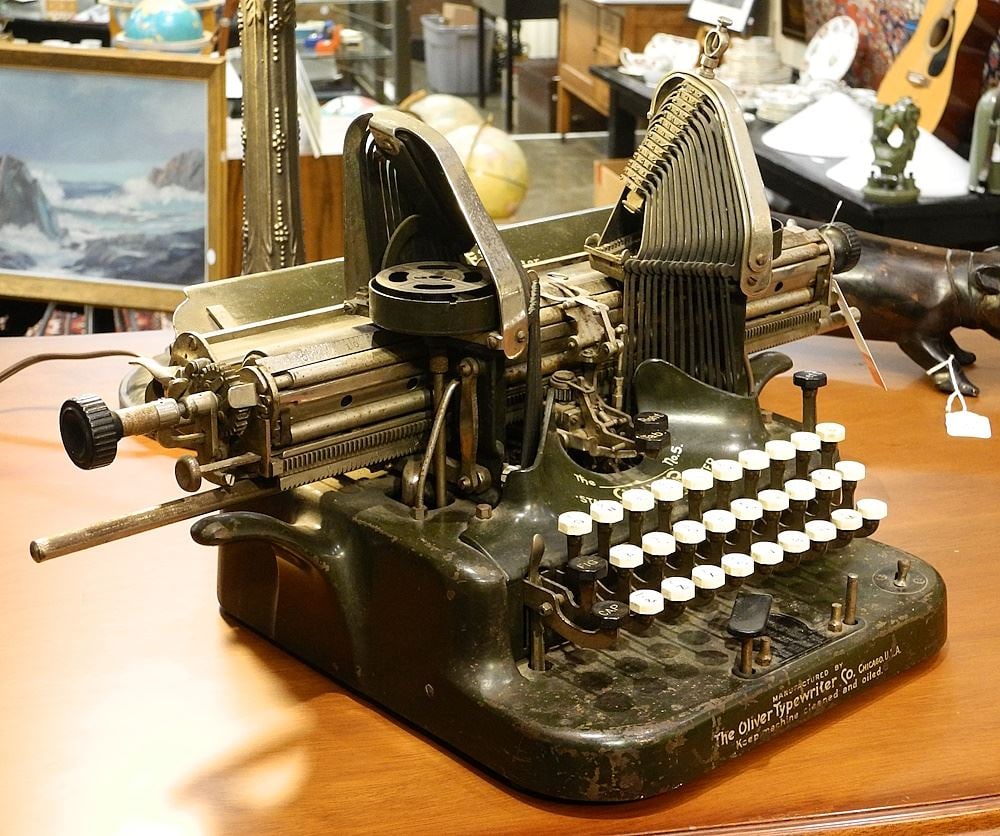 "The Oliver No.5" Batwing Typewriter (as found, condition noted), 20"W.: "The Oliver No.5" Batwing Typewriter (as found, condition noted), 20"W.