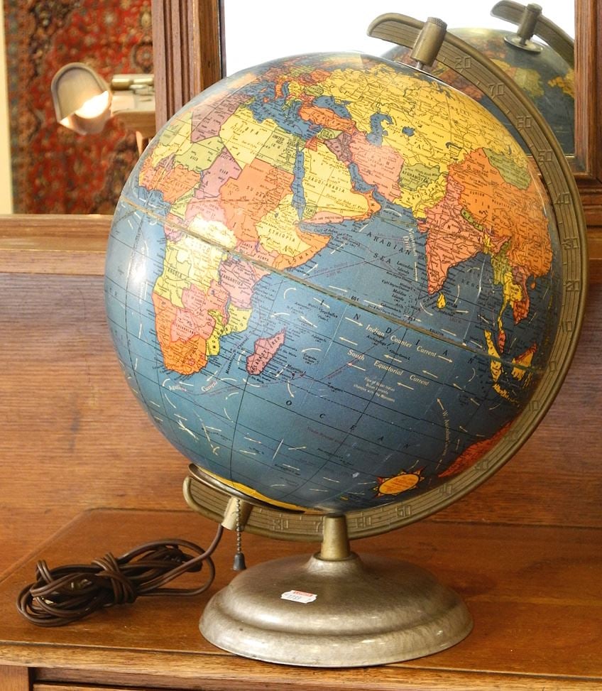 George F. Cram Co. 10" Diameter Illuminated Terrestrial Globe. (1 of 2)