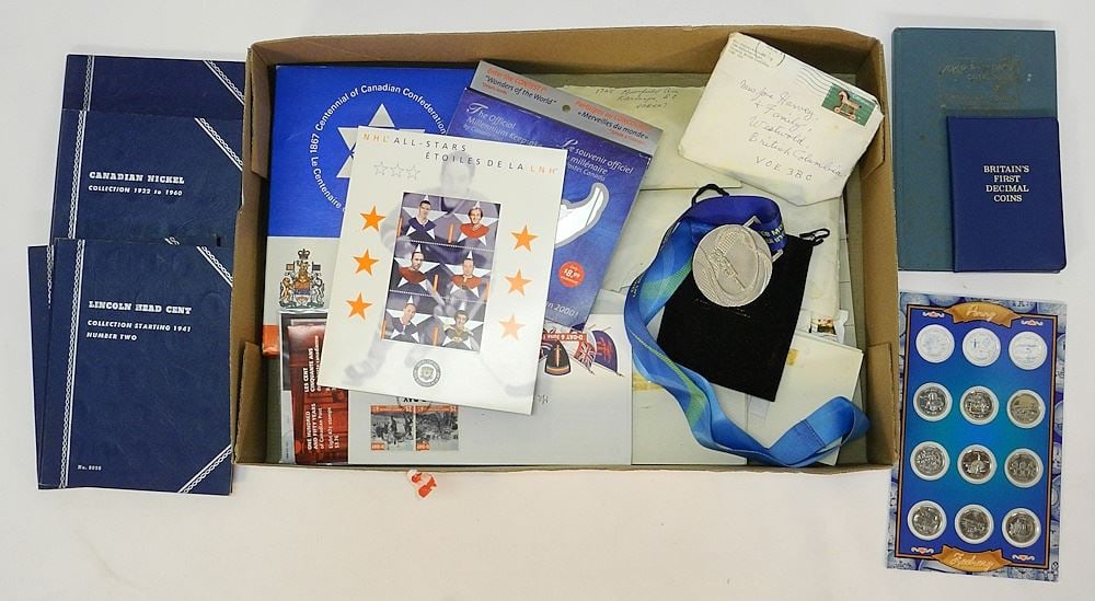 Collection of Penny, Nickels, Small Cent Collections & Various Stamps. (1 of 2)