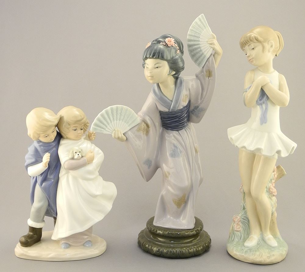 2 Lladro and 1 other Figurines, 11 1/4"H, 11"H and 7 1/2"H.: 2 Lladro and 1 other Figurines, 11 1/4"H, 11"H and 7 1/2"H.