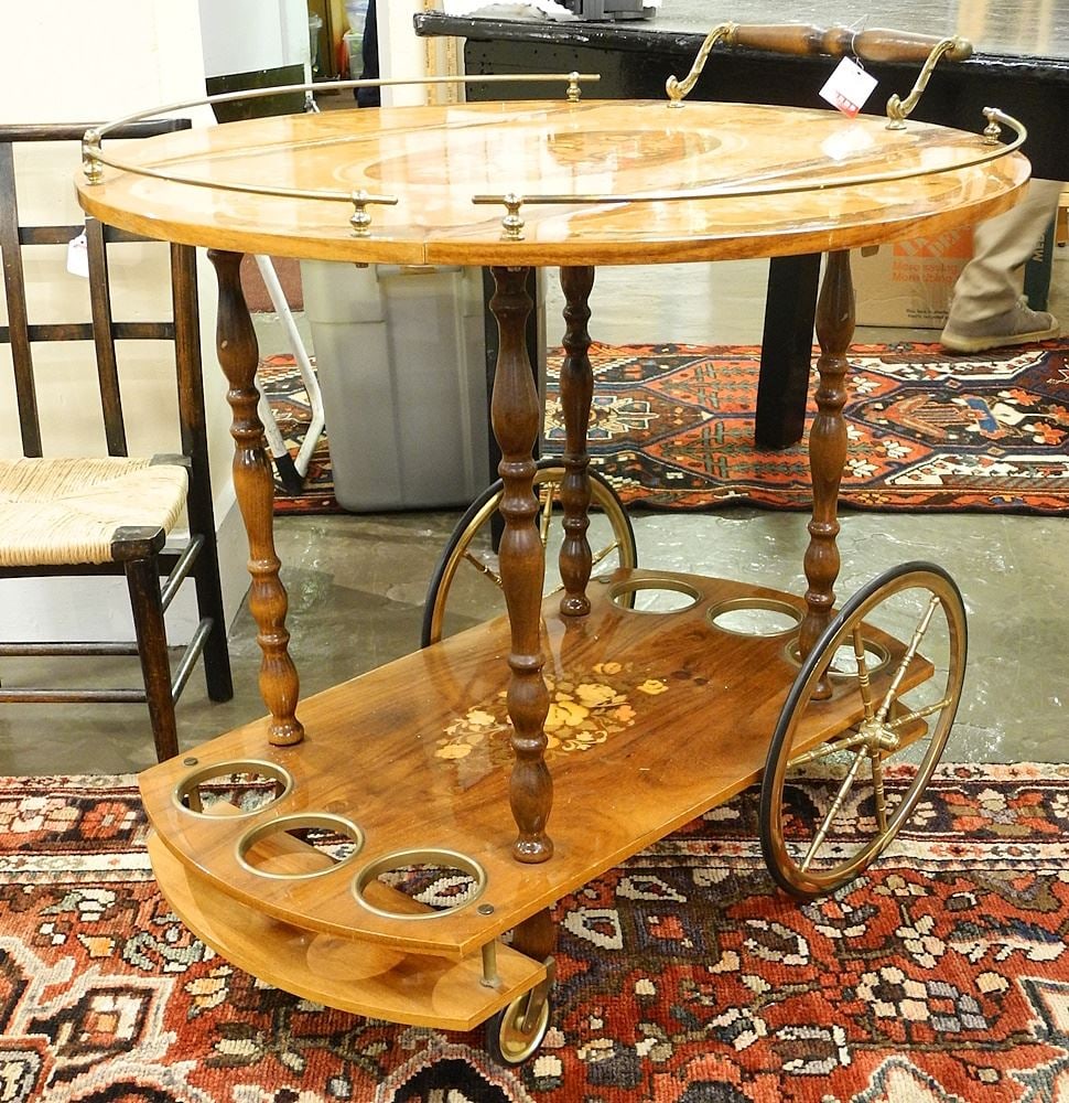 Sorrentine Marquetry Cocktail Cart, 30 3/4"L.: Sorrentine Marquetry Cocktail Cart, 30 3/4"L.