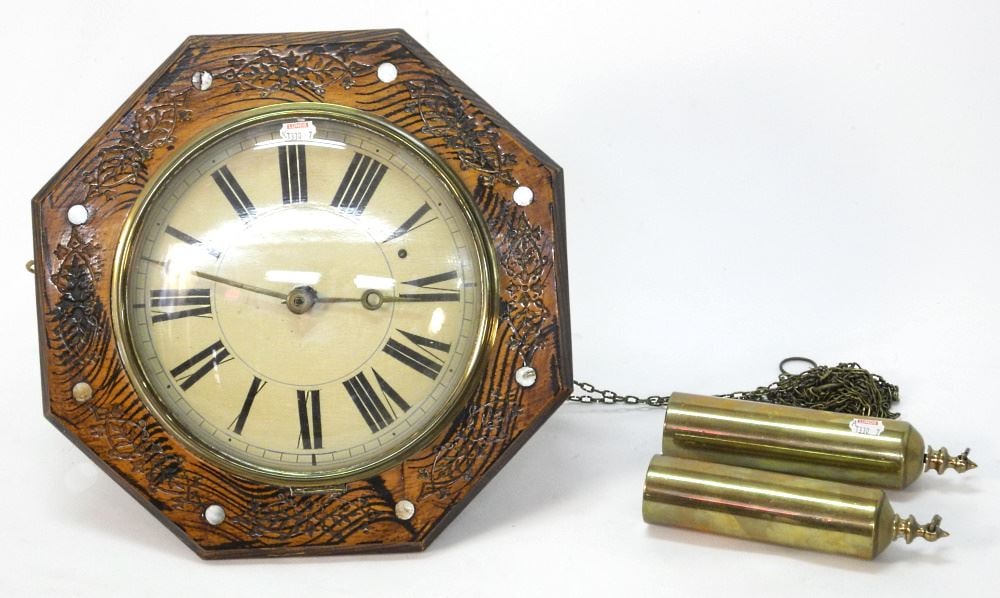 Antique Wall Clock with Weights & Pendulum, 12 1/2" X 12 1/2" X 7 3/4" (1 of 4)