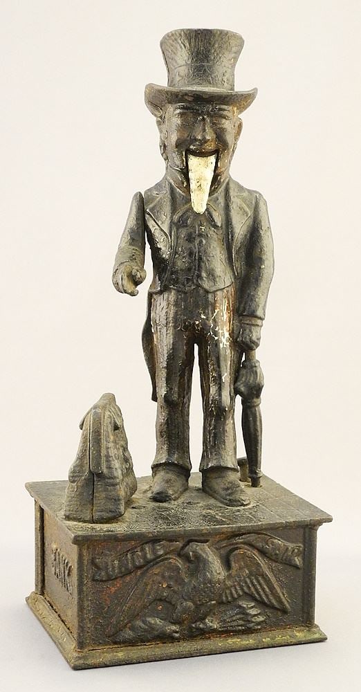Cast Iron "Uncle Sam" Coin Bank, Lacking Rear Plate, 11 1/4"H. (1 of 3)