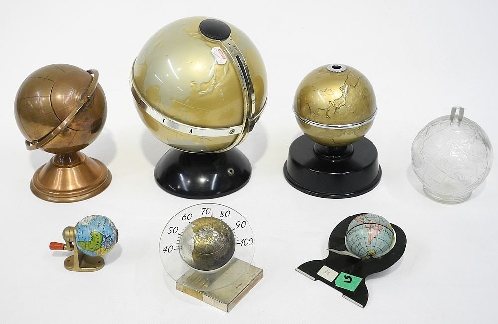 Collection of Globe Design Objects: Radio / Coin Bank / Cigarette Dispenser / Pencil Sharpen (1 of 1)
