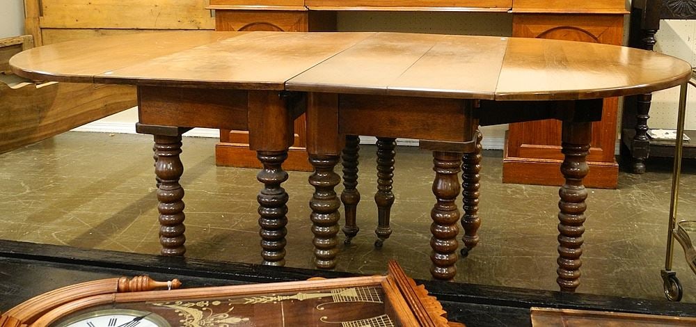 Walnut Drop Side Table with Spool Legs, Two Sections, 40 1/4" wide. (1 of 4)