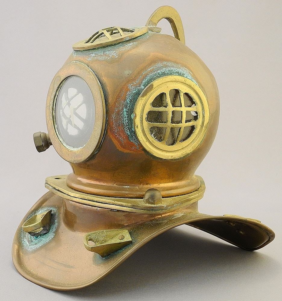 Miniature Copper & Brass Diving Helmet, 6 3/4"H. (1 of 3)