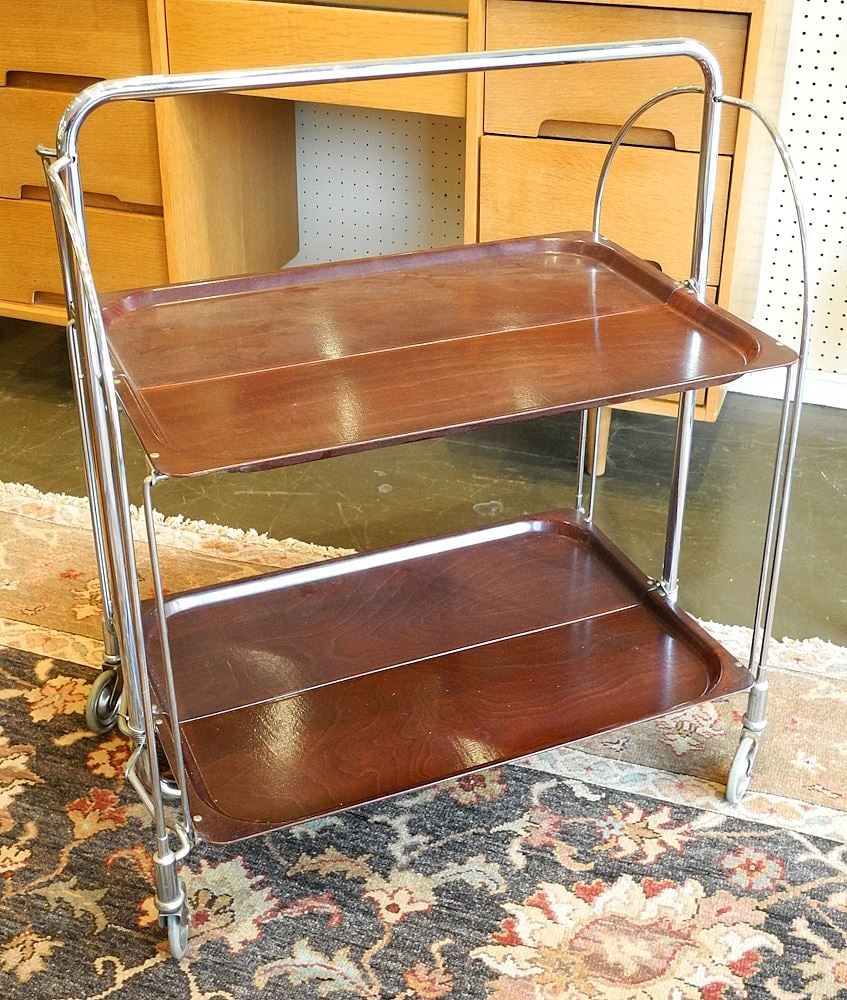 Bremshey & Co. Gerlinol German Folding Cocktail Cart, 30 1/2"H.: Bremshey & Co. Gerlinol German Folding Cocktail Cart, 30 1/2"H.