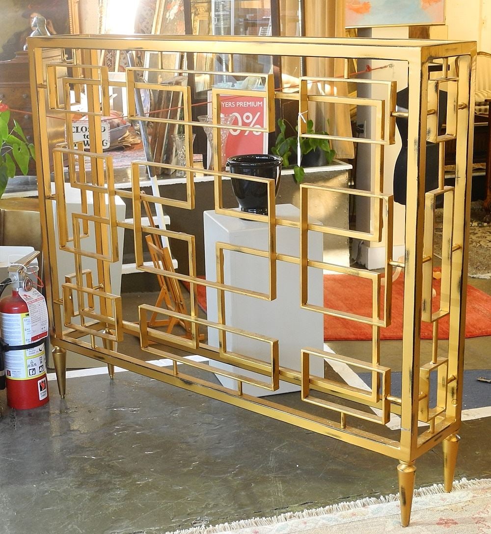 Gold Painted Metal Console Table, No Inset Top, 37 x 42 7/8 x 8". (1 of 2)