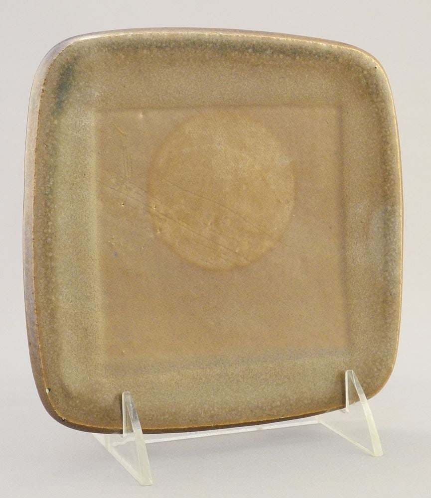 Stoneware Dish with Impressed Mark by Wayne Ngan, 1' x 6 1/4" x 6 1/4".: Stoneware Dish with Impressed Mark by Wayne Ngan, 1' x 6 1/4" x 6 1/4".