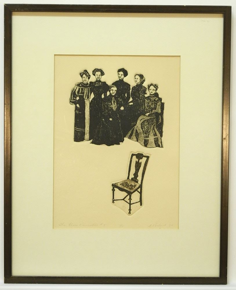 Print signed C. Rowlaird'75, 13 x 9 1/4", "The Chair Remembers #3 ", #1/15.: Print signed C. Rowlaird'75, 13 x 9 1/4", "The Chair Remembers #3 ", #1/15.