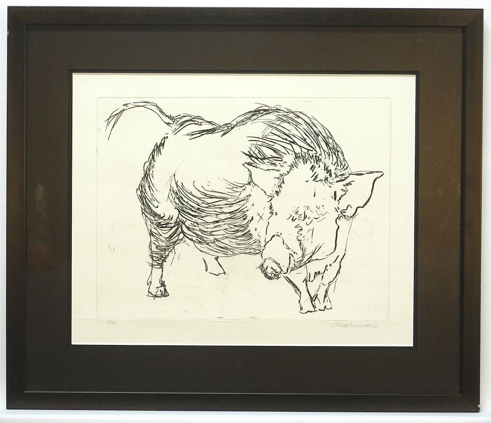 Etching signed Indistinctly, Plate 9 5/8 x 11 5/8", "Big Pig" #12/40.: Etching signed Indistinctly, Plate 9 5/8 x 11 5/8", "Big Pig" #12/40.