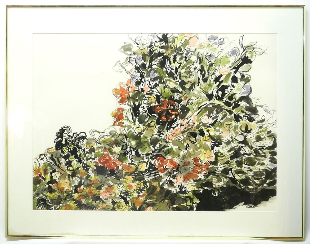 Brush Drawing with Watercolour signed (Peter) Sabat, 22 x 30", "Bounty of Wild Flowers" 1 (1 of 5)