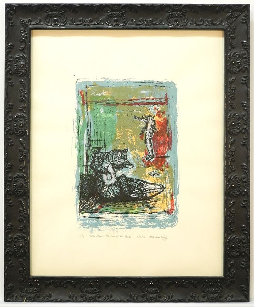 3 Woodblock Prints signed Dave Beeching, Largest Plate 12 x 8", "Oscar" Series. (1 of 6)