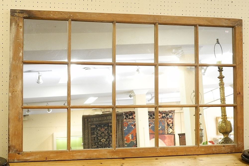 19th Century Norwegian Pine Mullion Converted to a Mirror, 35 1/4' x 59 3/4". (1 of 3)