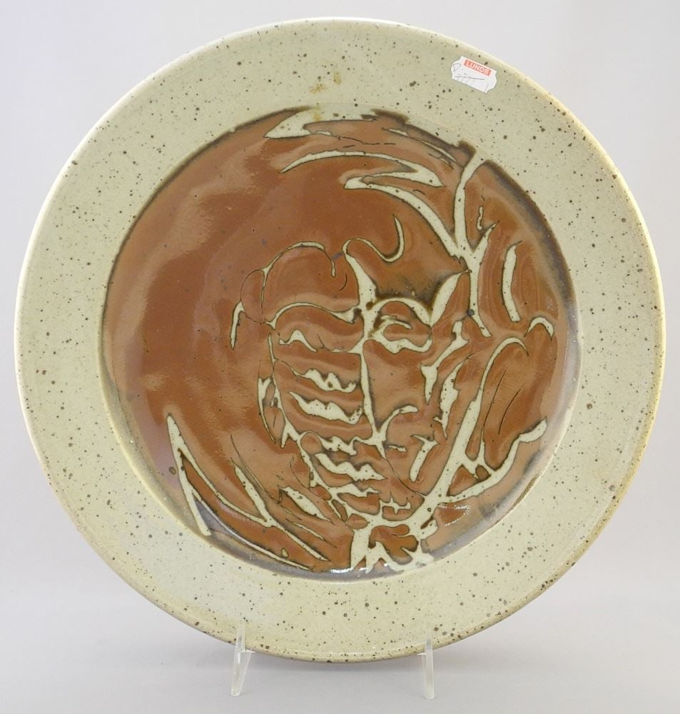 Stoneware Dish with Impressed Mark of Sam Kwan, 2 x 12 1/2" Diameter. (1 of 4)