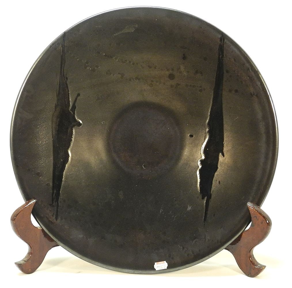 Kado & Kerch Black Glazed Porcelain Dish, 2 5/8 x 17" Diameter. (1 of 5)