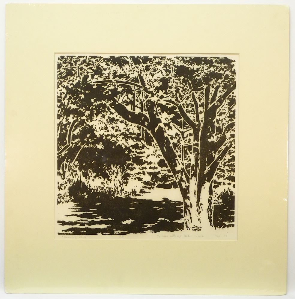 4 Woodblock Prints signed Jack Bergeron, all Approx. 22 3/8 x 16 1/2", "Arboretum Scenes (1 of 5)