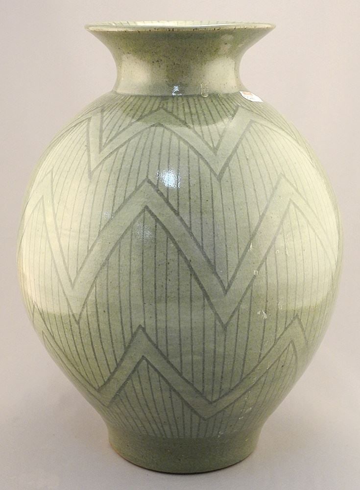 Stoneware Vase with Impressed Mark of Jane Searle, 12 7/8"H.: Stoneware Vase with Impressed Mark of Jane Searle, 12 7/8"H.