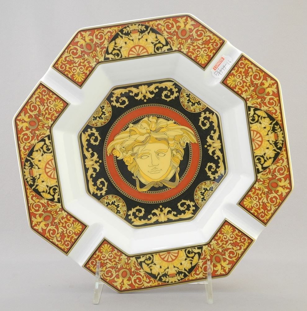 Rosenthal Versace Medusa Porcelain Ashtray, 1 1/4 x 9 x 9".: Rosenthal Versace Medusa Porcelain Ashtray, 1 1/4 x 9 x 9".