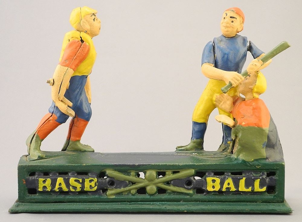 Reproduction Cast Iron "Baseball" Coin Bank, 9 3/8"W. (1 of 2)