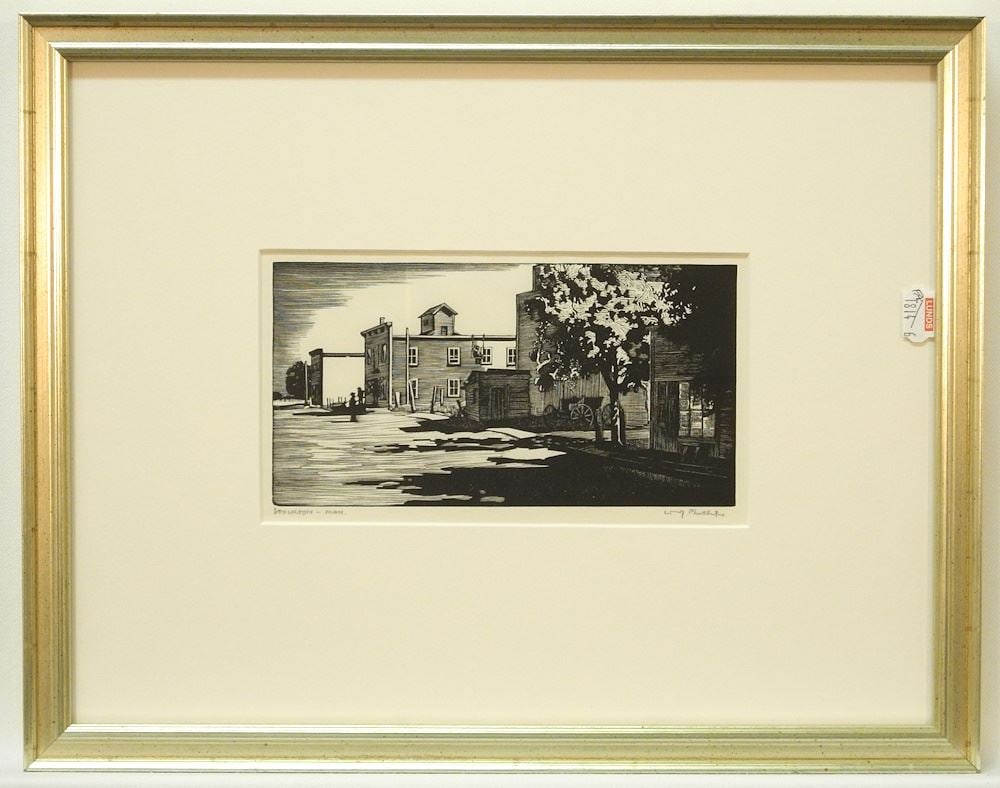 Wood Engraving signed W.J. (Walter Joseph) Phillips, 4 x 7 1/4, "Stockton Manitoba". (1 of 4)
