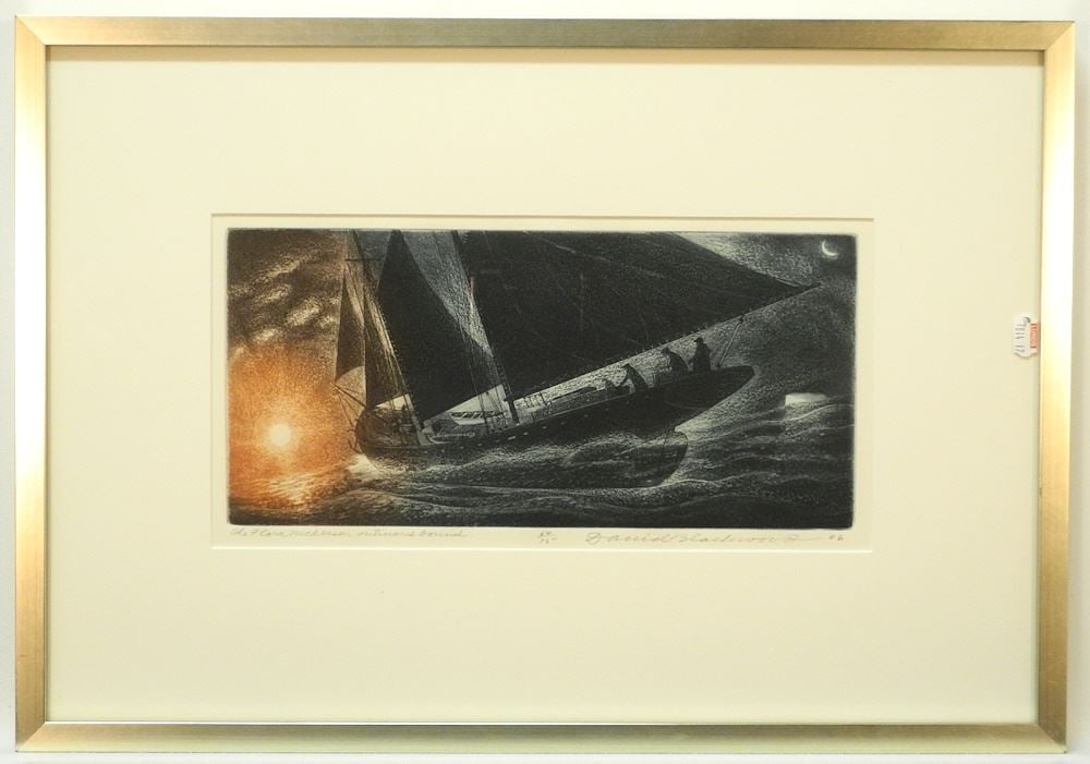 Etching signed David Blackwood '06, 6 1/2 x 13 1/4",  64/75 "The Flora Nickerson Outward Bound". (1 of 4)
