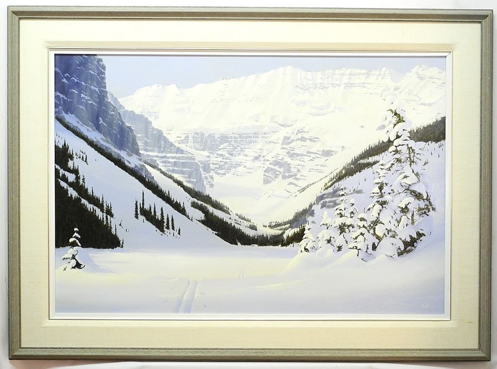 Oil on Canvas signed RAF (Ted Raftery), 24 x 36", "Lake Louise".: Oil on Canvas signed RAF (Ted Raftery), 24 x 36", "Lake Louise".