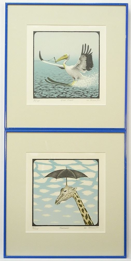 2 Stone Lithographs signed (Ken) Pattern/82, 9 1/2 x 9 1/2", "High Rider" & "Prepared". (1 of 9)