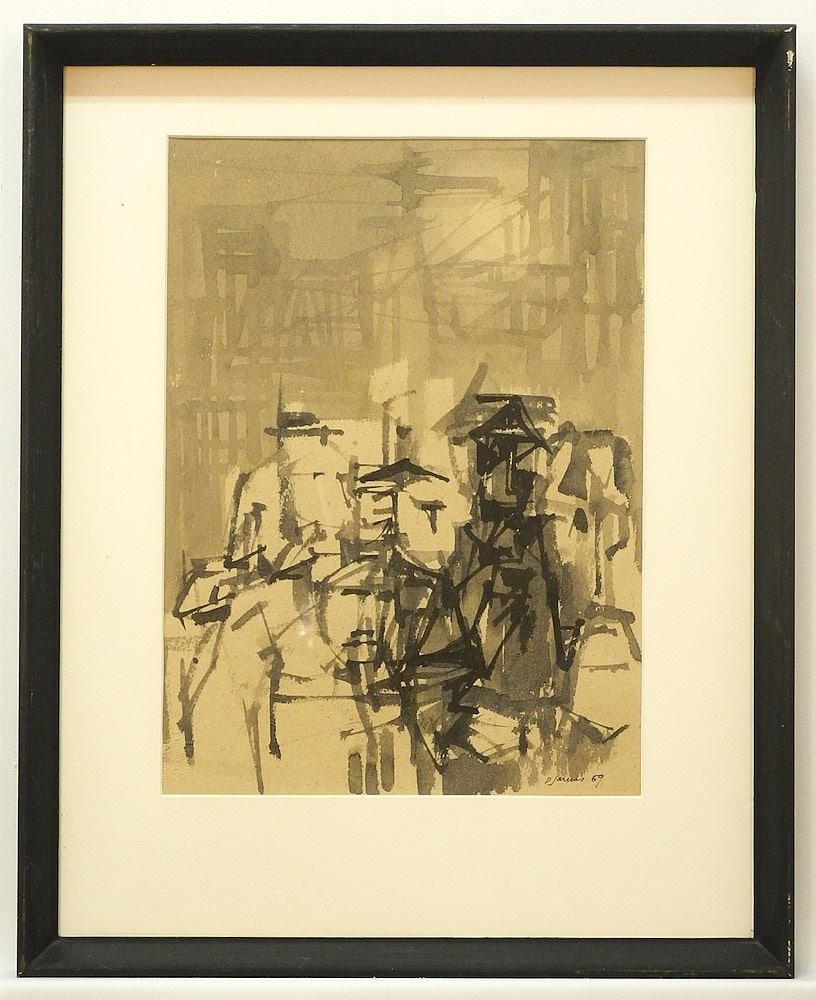 Pen & Ink Wash signed Don Jarvis, 14 x 10 1/2", "Back Lane"-C.1965. (1 of 4)