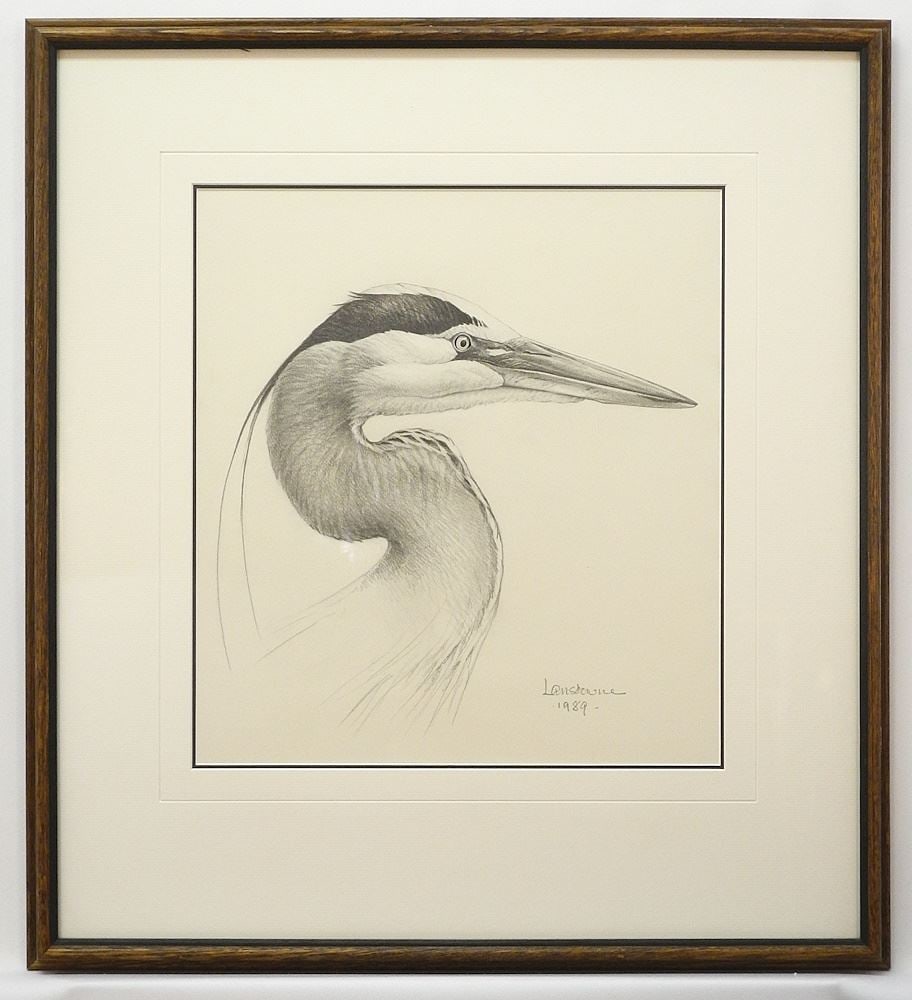 Sketch signed J.F. Landsdowne 1989, 15 3/8" x 14 1/8", "Heron". (1 of 7)