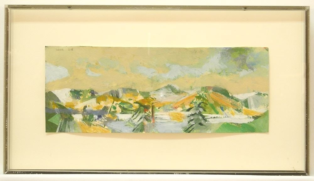 Gouache signed John Koerner, 5 x 12" "Landscape with Clouds". - (1 of 4)