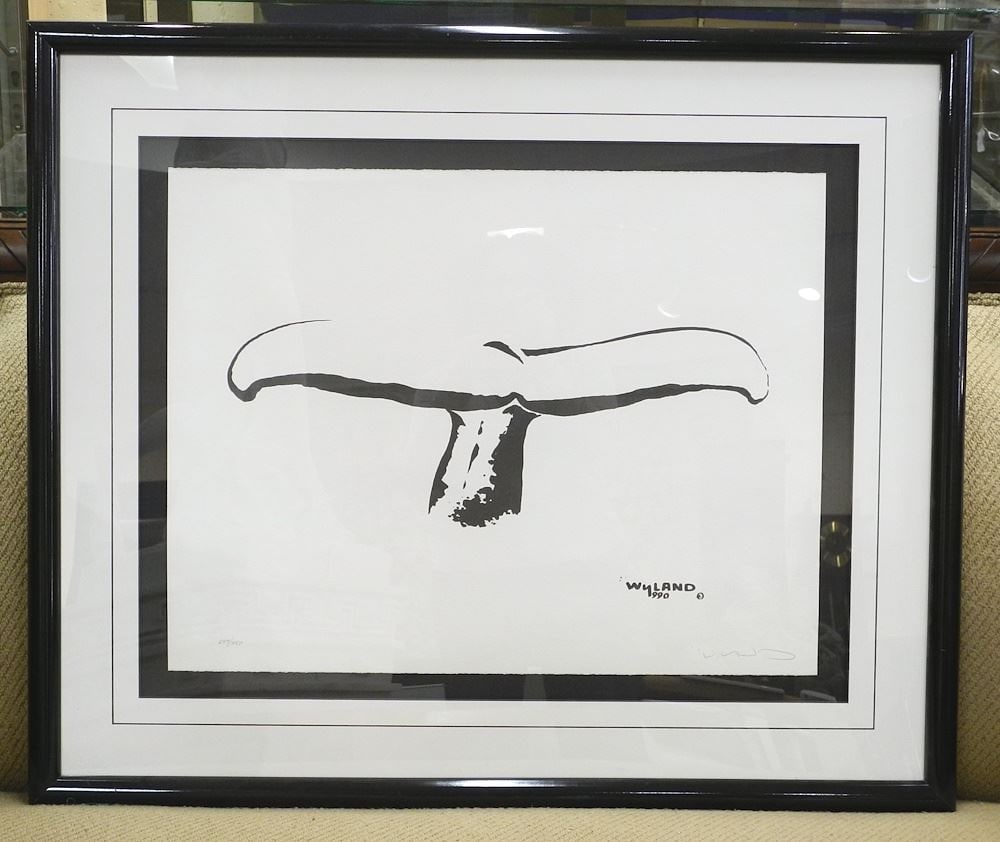 Lithograph signed Wyland, 17 1/2 x 23", "Whale Tail", #647/750.: Lithograph signed Wyland, 17 1/2 x 23", "Whale Tail", #647/750.