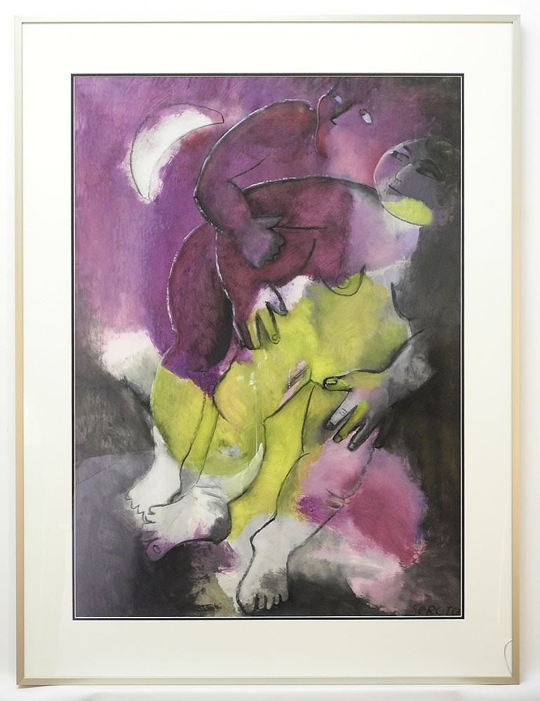 Oil & Charcoal on Vellum signed (Phyllis) Serota, 31" x 22 1/8", "Gretel & Gretel".: Oil & Charcoal on Vellum signed (Phyllis) Serota, 31" x 22 1/8", "Gretel & Gretel".