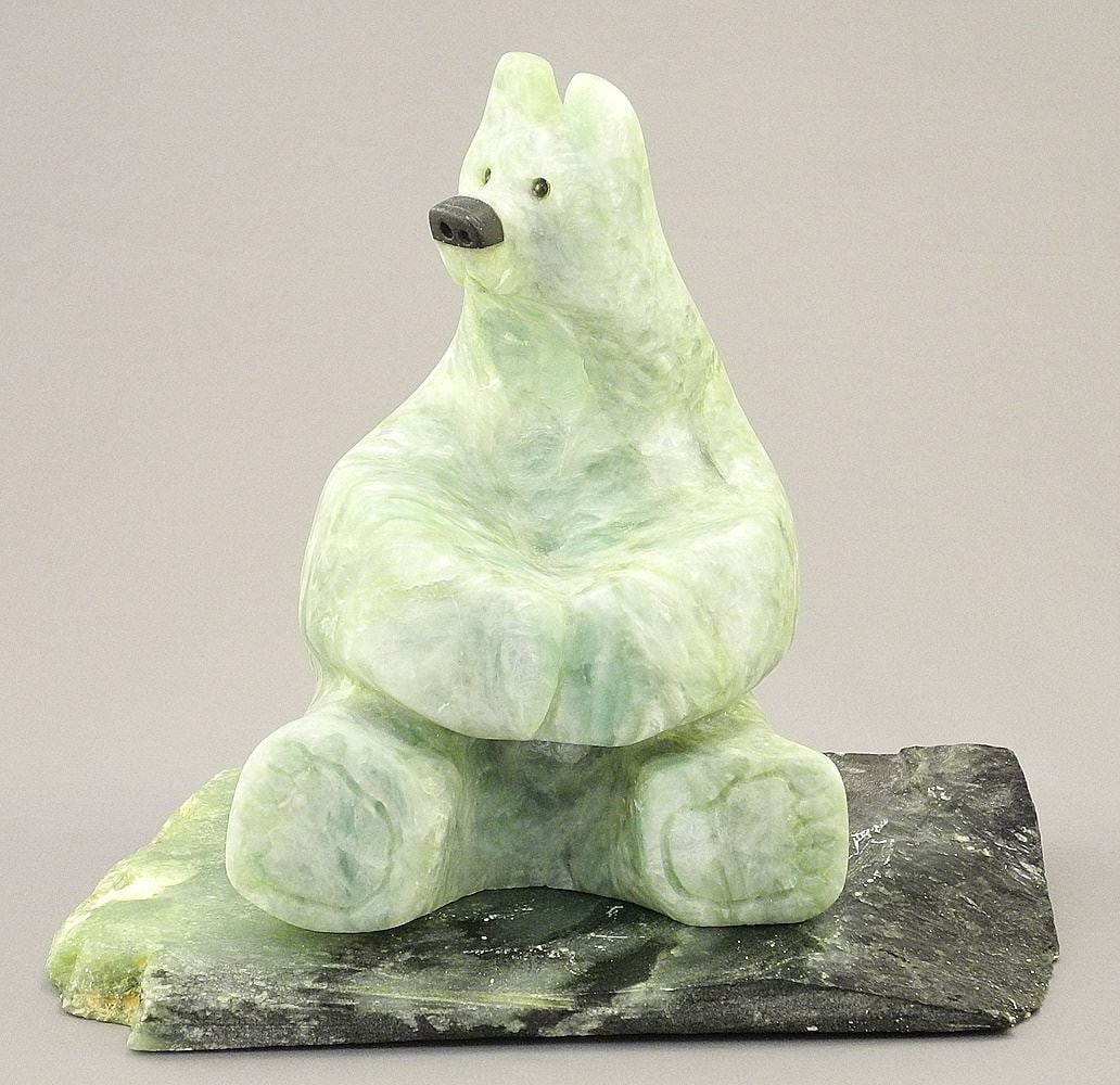 Soapstone Sculpture signed Vance Theoret, 7 1/4 x 8 1/2 x 4 3/4", "Looking Sorta Goofy". (1 of 9)