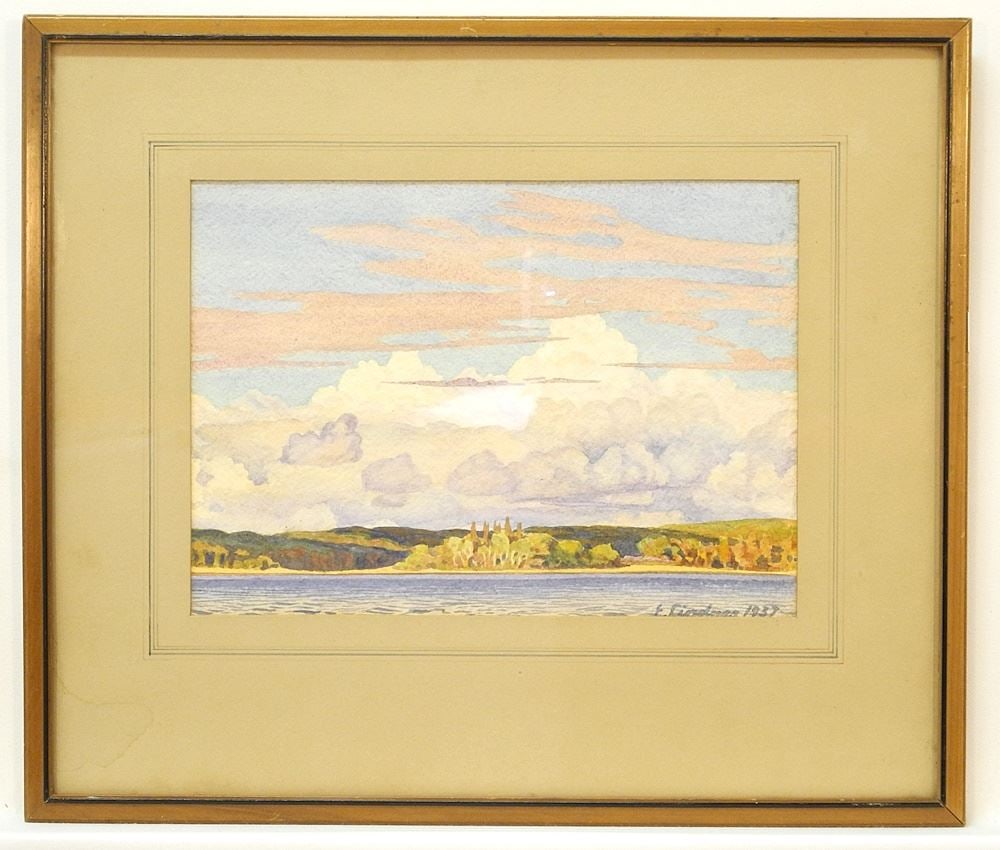 Watercolour signed E. (Ernest) Lindner 1937, 7 3/8 x 10 3/8", "Saskatoon Lake". (1 of 4)