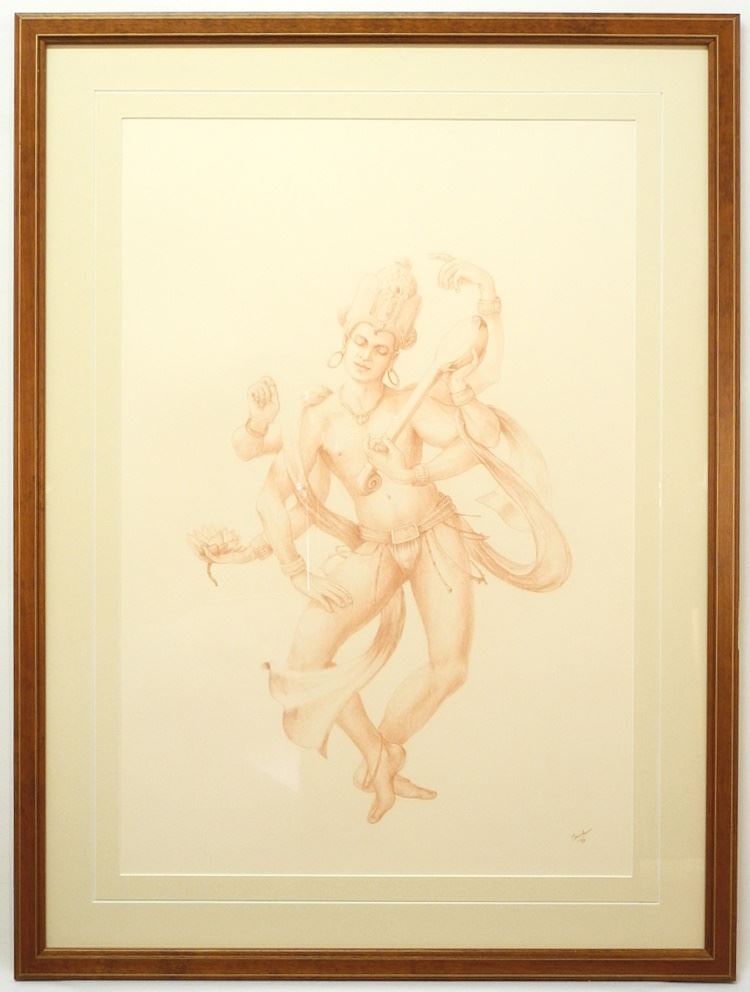Coloured Pencil signed Manish (Om Prakash) 27 1/2 x 19", "Natsvara" 1947. (1 of 6)