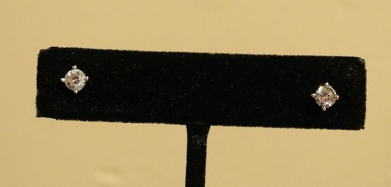 Pair of 18K White Gold (marked) Diamond Stud Earrings, .25ct each, 1.34 Grams. (1 of 1)