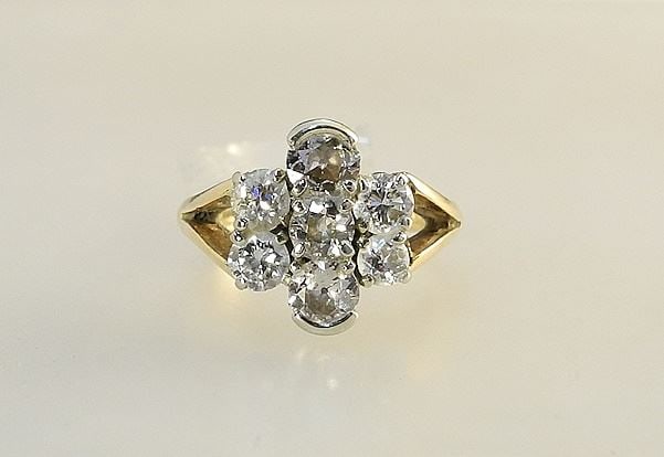 14K (marked) Yellow Gold & Diamond (7) Ring, Size 8 1/4, 8.59 Grams (1) (1 of 5)