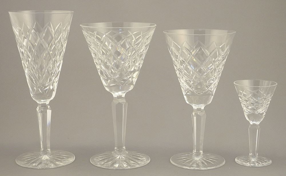 29 Pieces of Waterford Tyrone Crystal Stemware, 4 Sizes 3 7/8 - 7 1/8", 1Pc Chipped. (1 of 2)