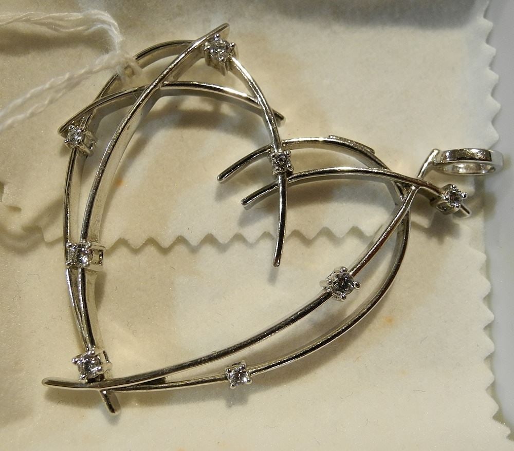 Sterling Silver (marked 925) Heart Shaped White Stone Pendant, 10.16 Grams. (1 of 1)