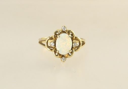 10K Gold Opal & Diamond Set Ring, Size 6. (1 of 4)