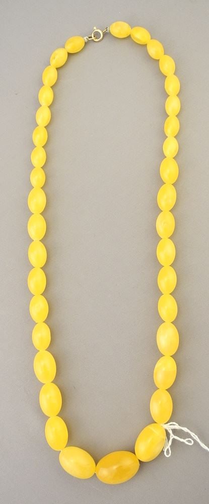 Old Pressed Baltic Amber Oval Bead Necklace with 14K Gold Clasp. (1 of 2)