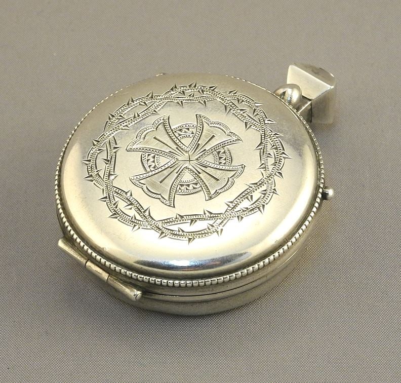 Sterling (marked Silver Pendant Pill Box, Cruciform Design, 24 Grams.: Sterling (marked Silver Pendant Pill Box, Cruciform Design, 24 Grams.