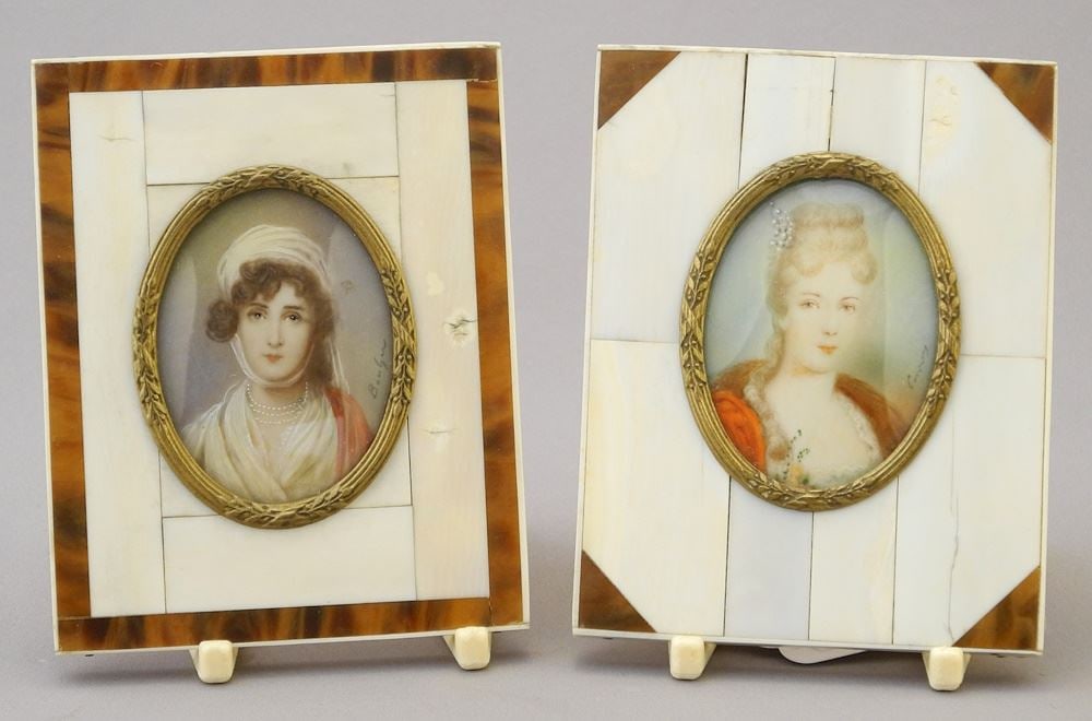 2 Portrait Miniatures Inscribed Verso Myra Patterson, 2 x 1 1/5", NO EXPORT. (1 of 4)