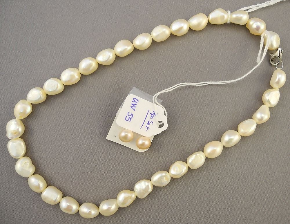 Cultured Pearl Choker, 16"L and a Pair of Stud Earrings, all Sterling. (1 of 1)