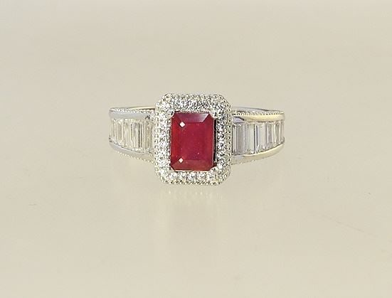Sterling (Marked 925) Silver Ruby Style Ring with White Baguettes, Size 8 1/2. (1 of 5)
