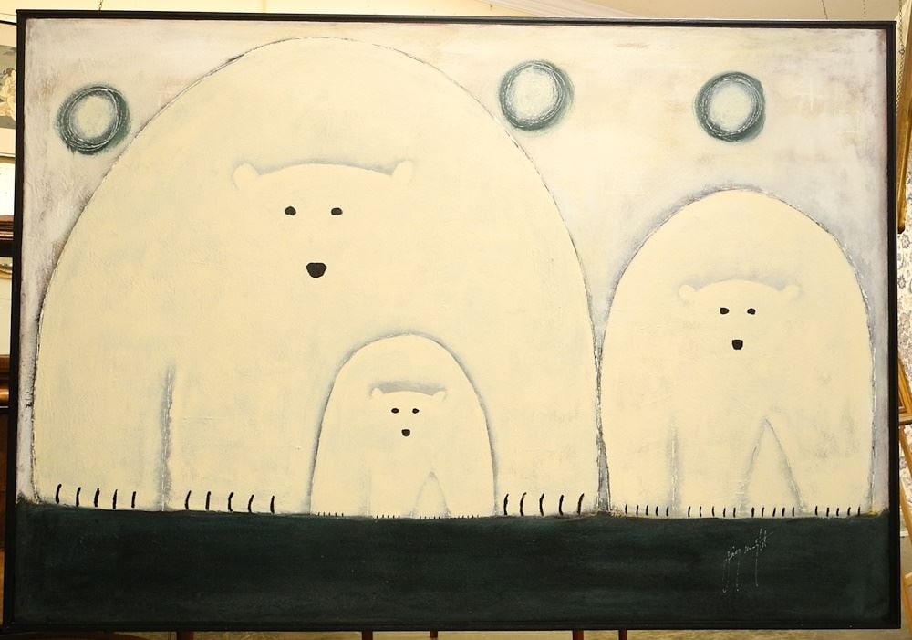 Acrylic on Canvas signed Jimmy Wright, 48 x 70", "Papa Bear, Momma Bear, Baby Bear". (1 of 16)