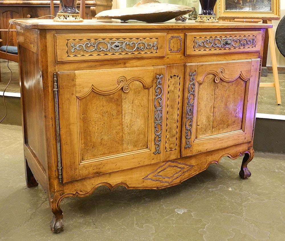 French Provencal Buffet C. 1830, Tulip & Pear Wood with Steel Furnishings, 39 3/8 x 54 x: French Provencal Buffet C. 1830, Tulip & Pear Wood with Steel Furnishings, 39 3/8 x 54 x